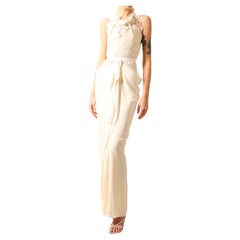 Roland Mouret ivory cream lace halter ribbon tie cut out backless wedding dress