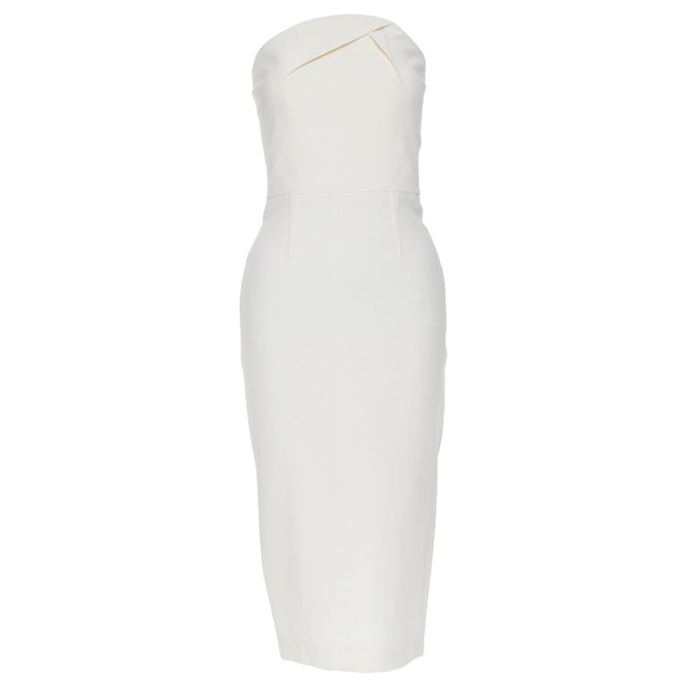 ROLAND MOURET ivory wool crepe origami dart strapless cocktail dress ...
