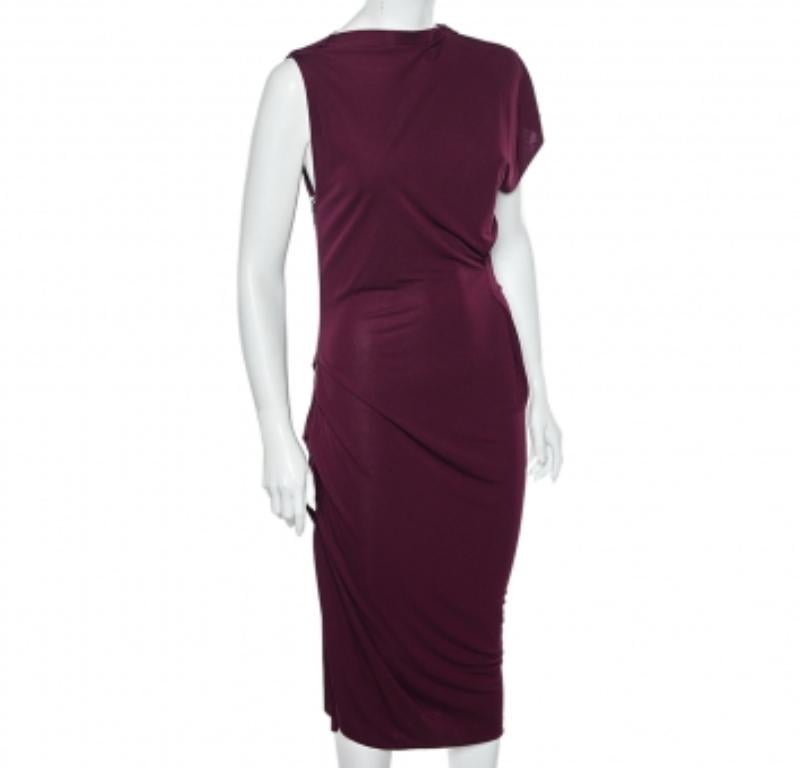 Nero Roland Mouret - Vestito midi con dettaglio drappeggiato in jersey magenta L in vendita