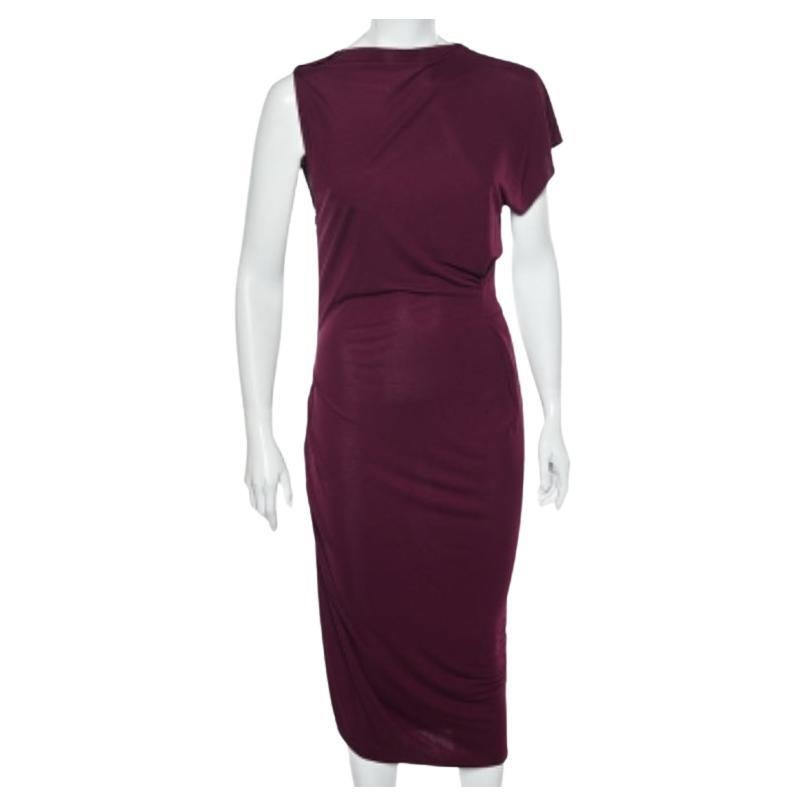 Roland Mouret - Vestito midi con dettaglio drappeggiato in jersey magenta L in vendita