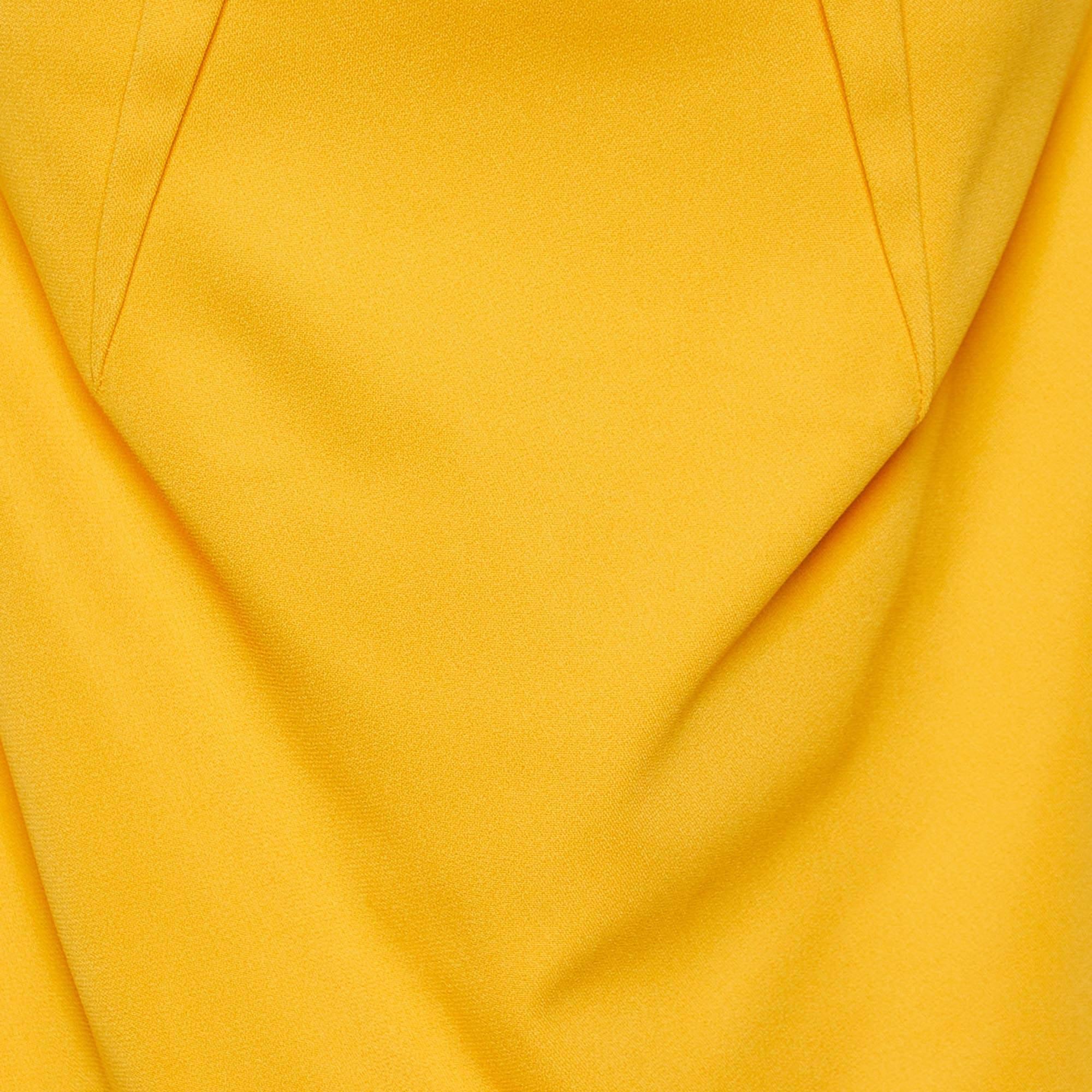 Roland Mouret Marigold Yellow Stretch Crepe Off Shoulder Arch Dress XL In New Condition For Sale In Dubai, Al Qouz 2