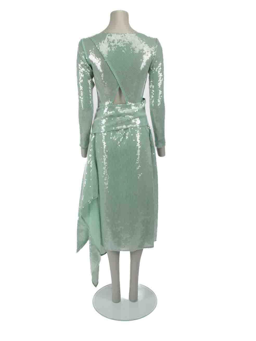 Roland Mouret Mint Green Belted Sequin Midi Dress Size S In Excellent Condition For Sale In London, GB