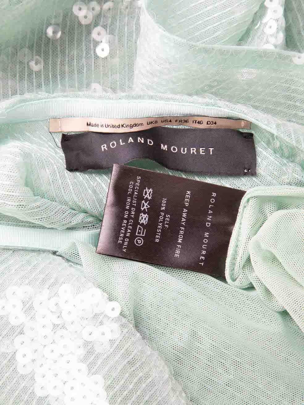 Roland Mouret Mint Green Belted Sequin Midi Dress Size S 3