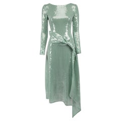Roland Mouret Mint Green Belted Sequin Midi Dress Size S