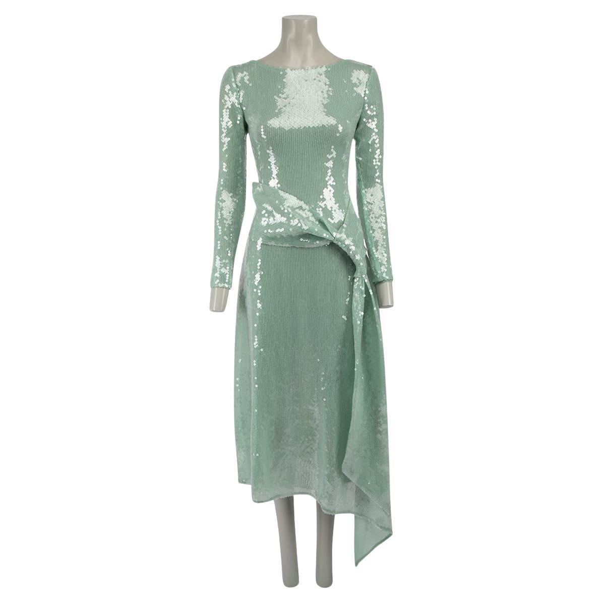 Roland Mouret Mint Green Belted Sequin Midi Dress Size S