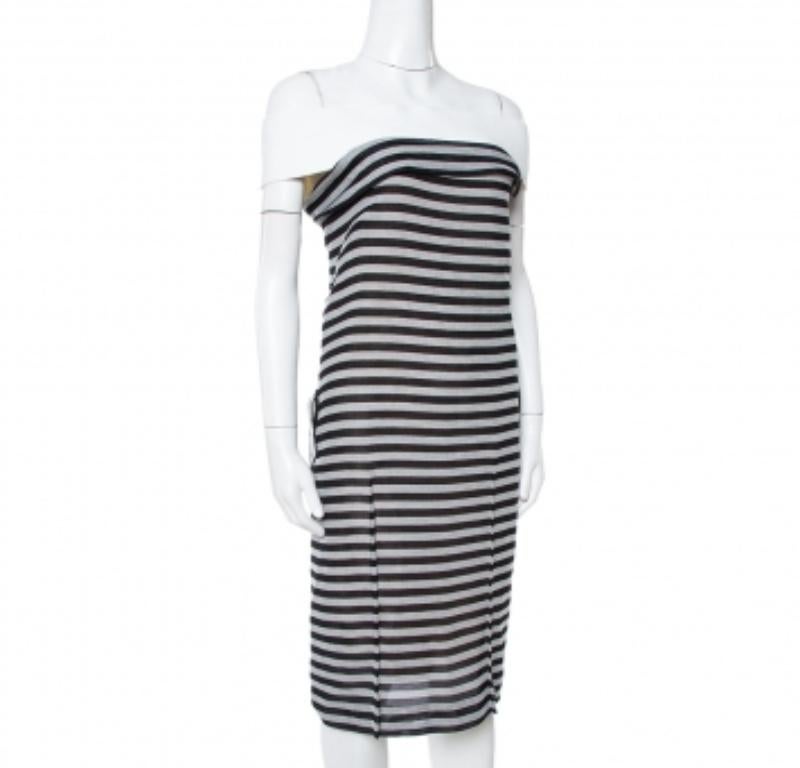 Roland Mouret Monochrome Striped Cotton Basketweave Layan Dress M In Good Condition For Sale In Dubai, Al Qouz 2
