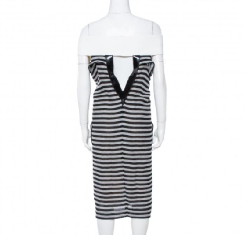Women's Roland Mouret Monochrome Striped Cotton Basketweave Layan Dress M For Sale