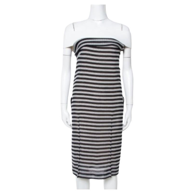 Roland Mouret Monochrome Striped Cotton Basketweave Layan Dress M For Sale