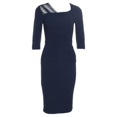 Roland Mouret Navy Blue Stretch Lace Detail Ingram Sheath Dress S