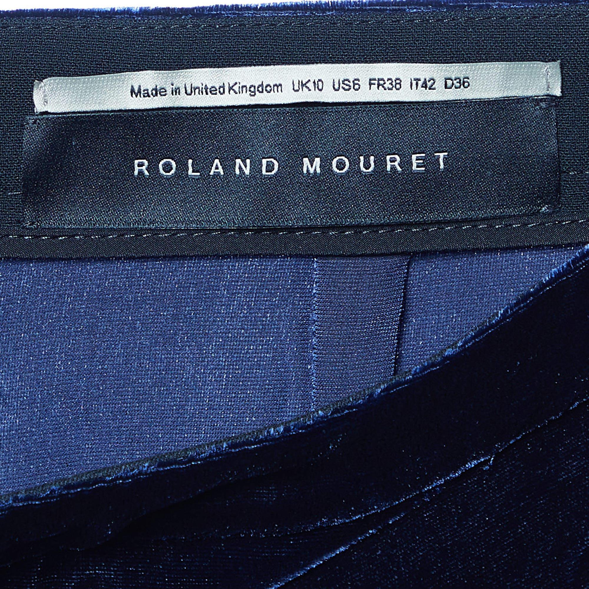 Roland Mouret Navy Blue Velvet Haxby Midi Skirt M In New Condition In Dubai, Al Qouz 2
