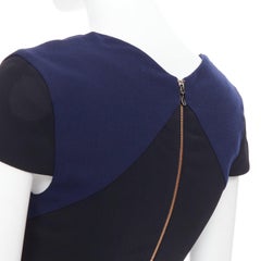 ROLAND MOURET vestido asimétrico de manga larga en mezcla de lana azul marino UK6 XS