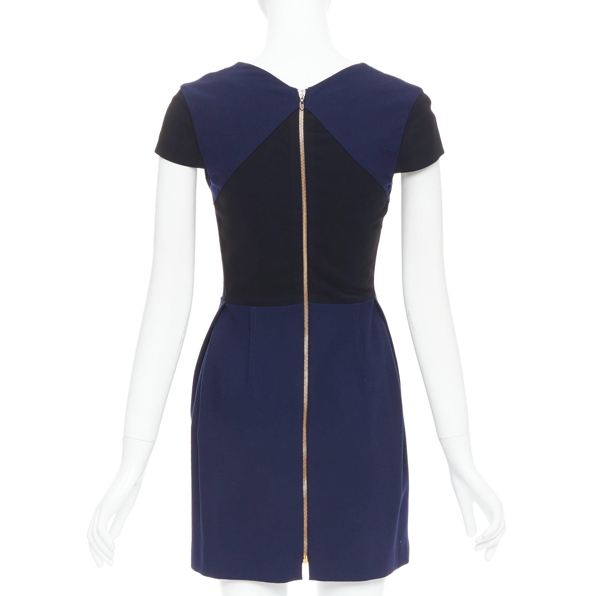 Donna ROLAND Mouret abito a turni asimmetrico con maniche a cappuccio in misto lana blu navy UK6 XS in vendita