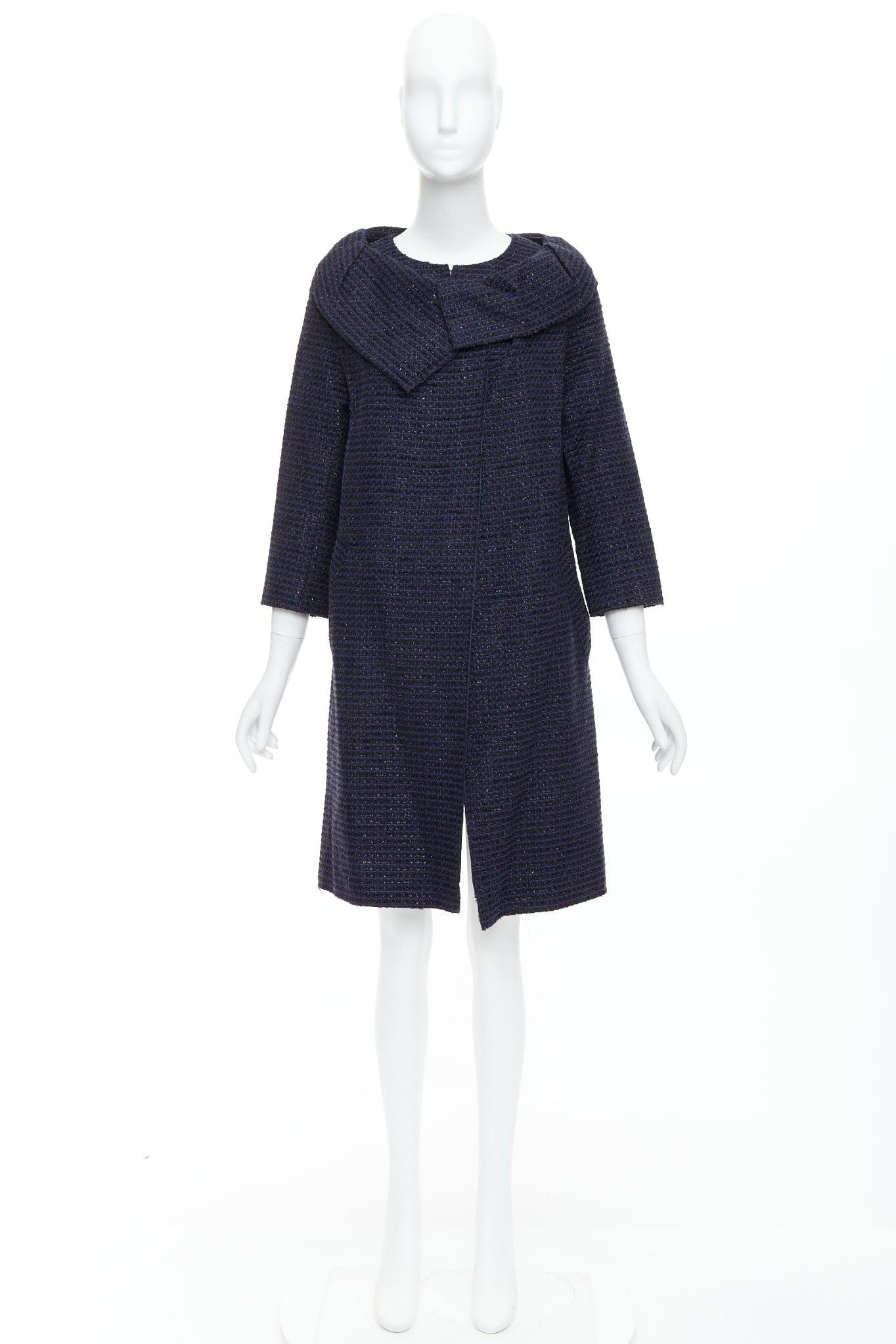 ROLAND MOURET navy cotton blend tweed collar structural coat UK12 L For Sale 5