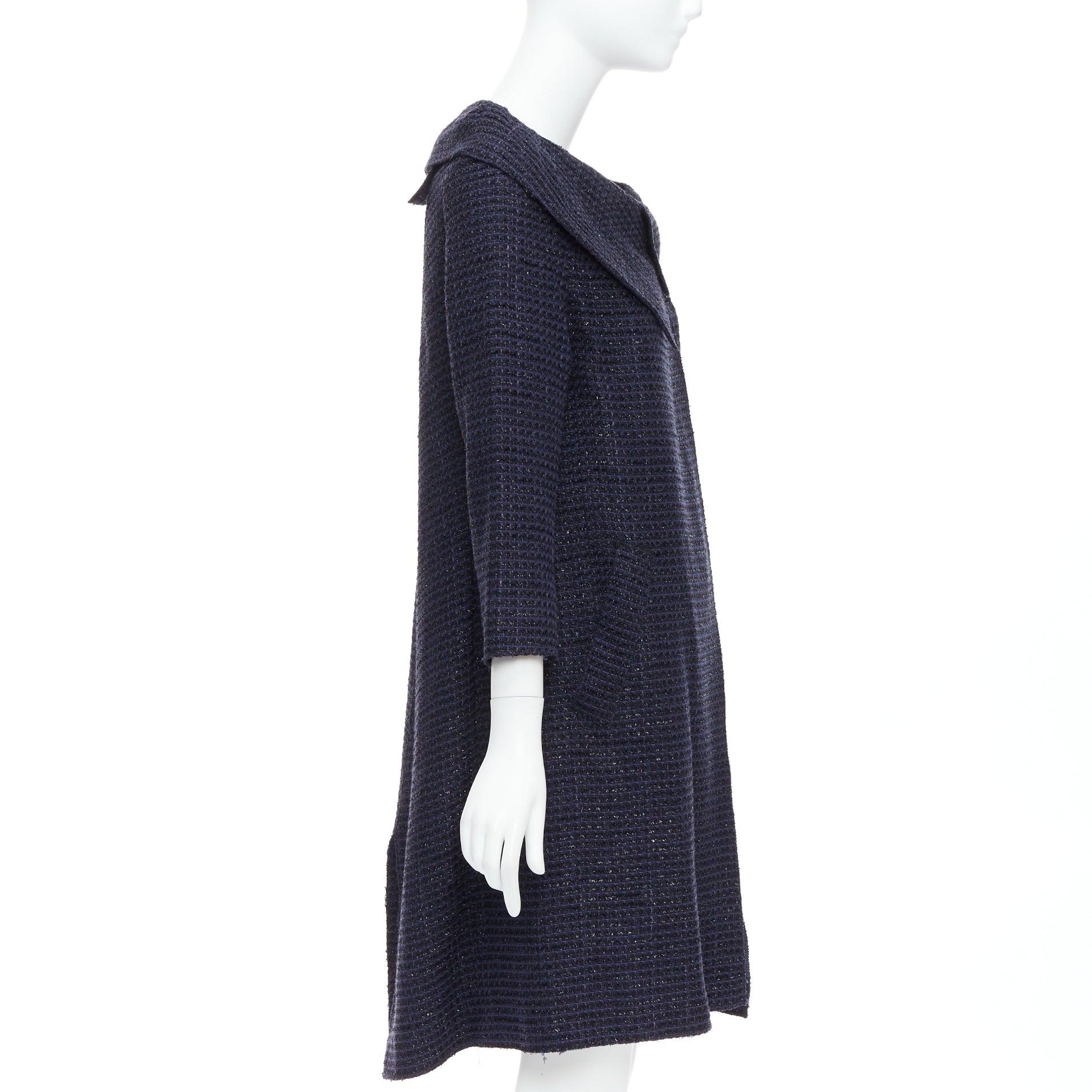Women's ROLAND MOURET navy cotton blend tweed collar structural coat UK12 L For Sale
