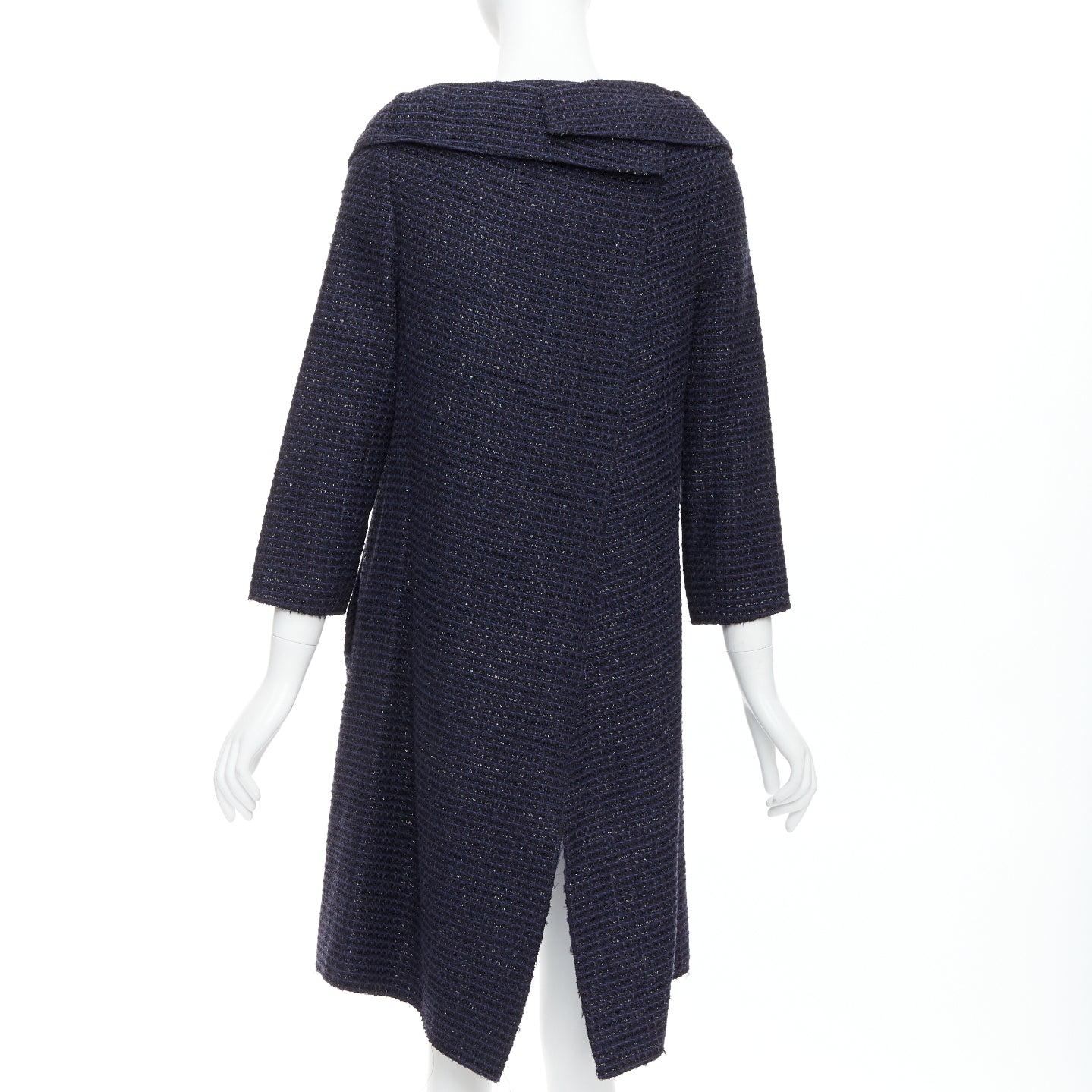 ROLAND MOURET navy cotton blend tweed collar structural coat UK12 L For Sale 1