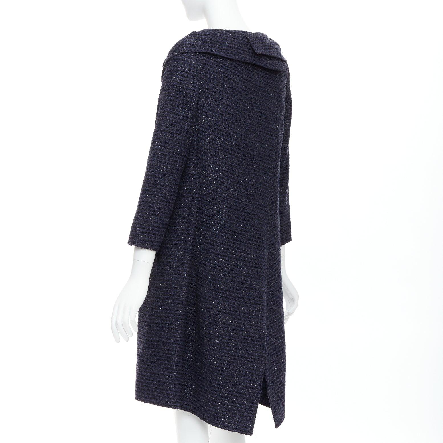 ROLAND MOURET navy cotton blend tweed collar structural coat UK12 L For Sale 2