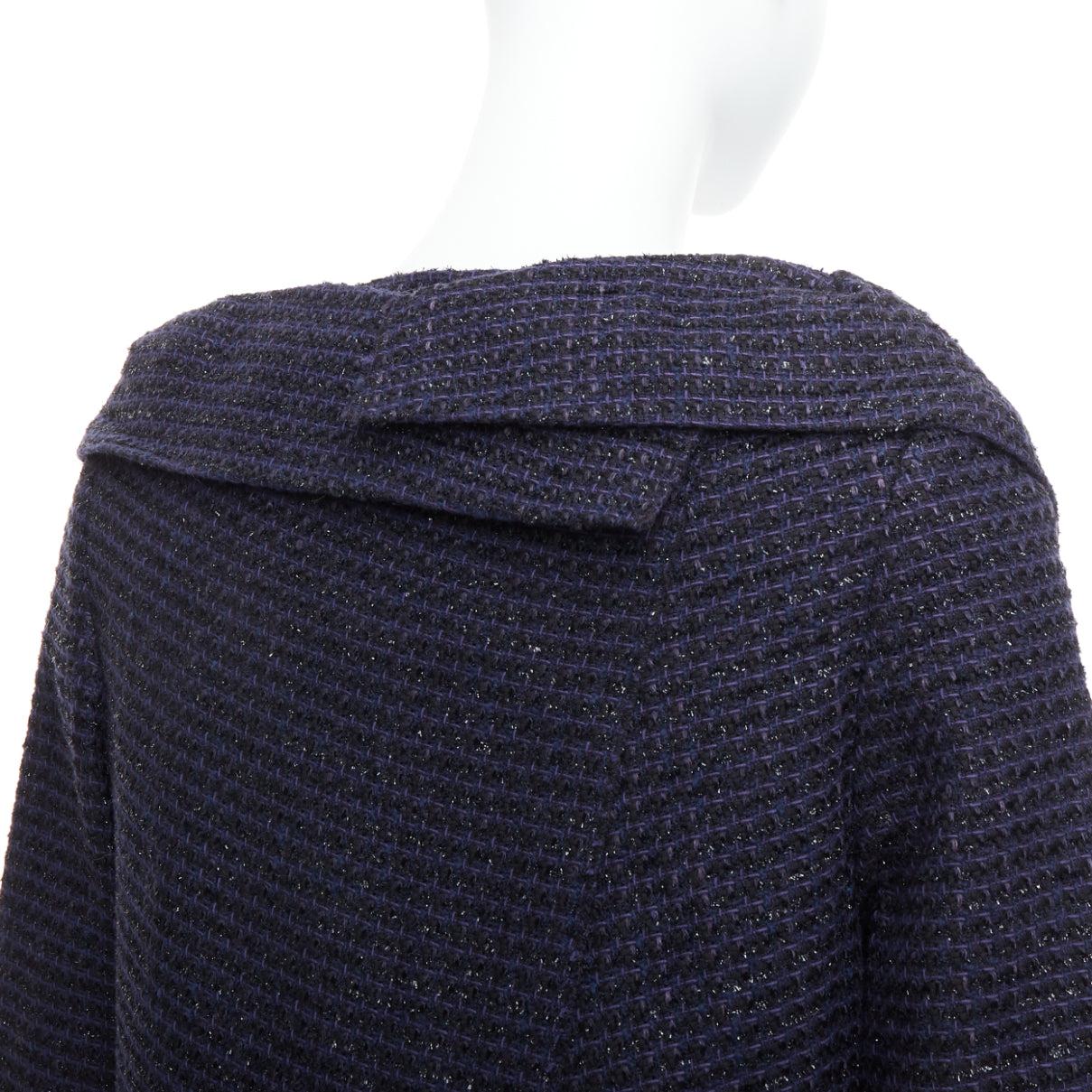 ROLAND MOURET navy cotton blend tweed collar structural coat UK12 L For Sale 3