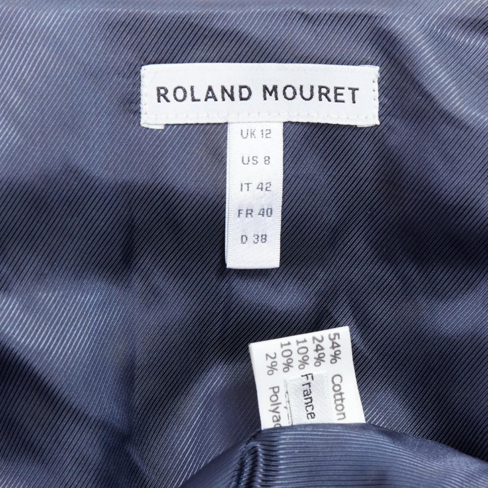 ROLAND MOURET navy cotton blend tweed collar structural coat UK12 L For Sale 4