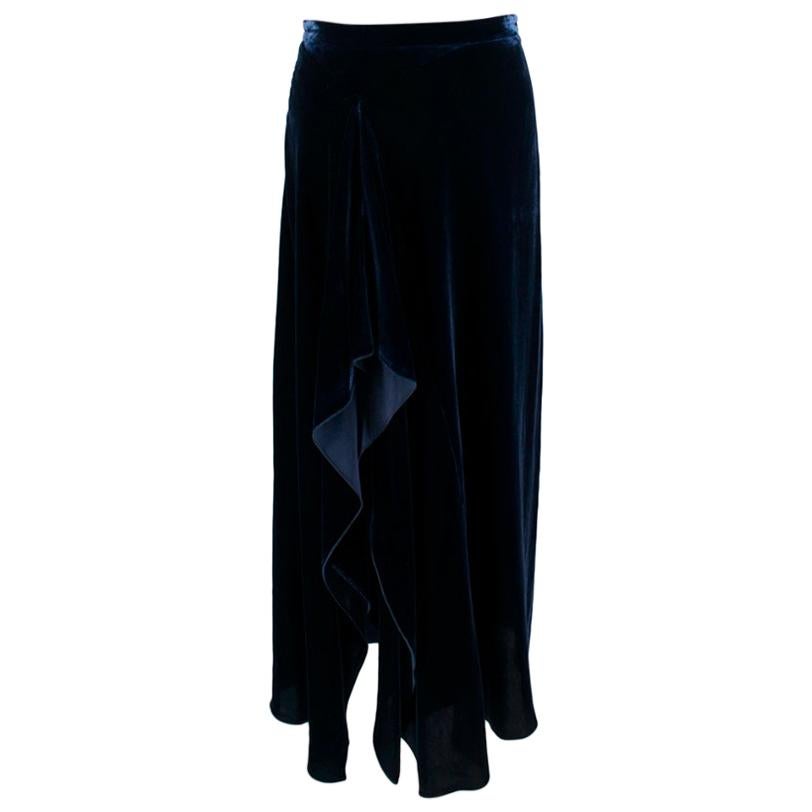 Roland Mouret Navy Haxby Draped Velvet midi skirt - Size US8 For Sale