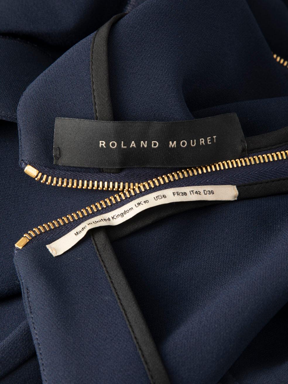 Roland Mouret Navy Midi Lace Panel Dress Size M For Sale 4