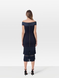 Roland Mouret Navy Off Shoulder Ribbed Tiered Dress Size S