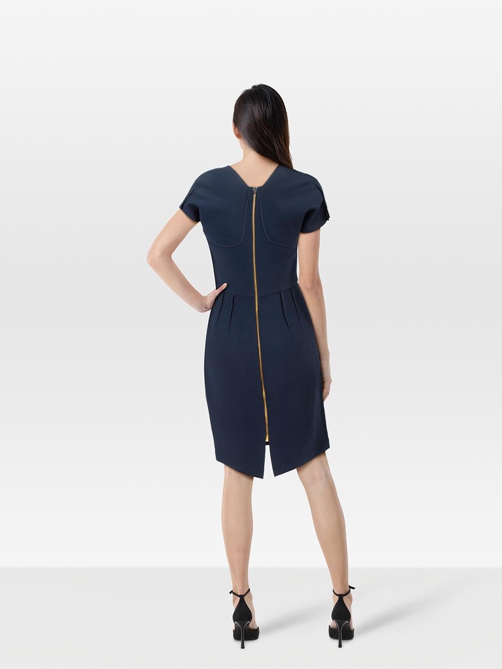 CONDITION is Never worn, with tags. No visible wear to the dress is evident on this new Roland Mouret designer resale item.
 
 
 
 Details
 
 
 Navy
 
 Wool
 
 Dress
 
 Knee length
 
 Short sleeves
 
 Geometric neckline
 
 Bodycon
 
 Back zip
