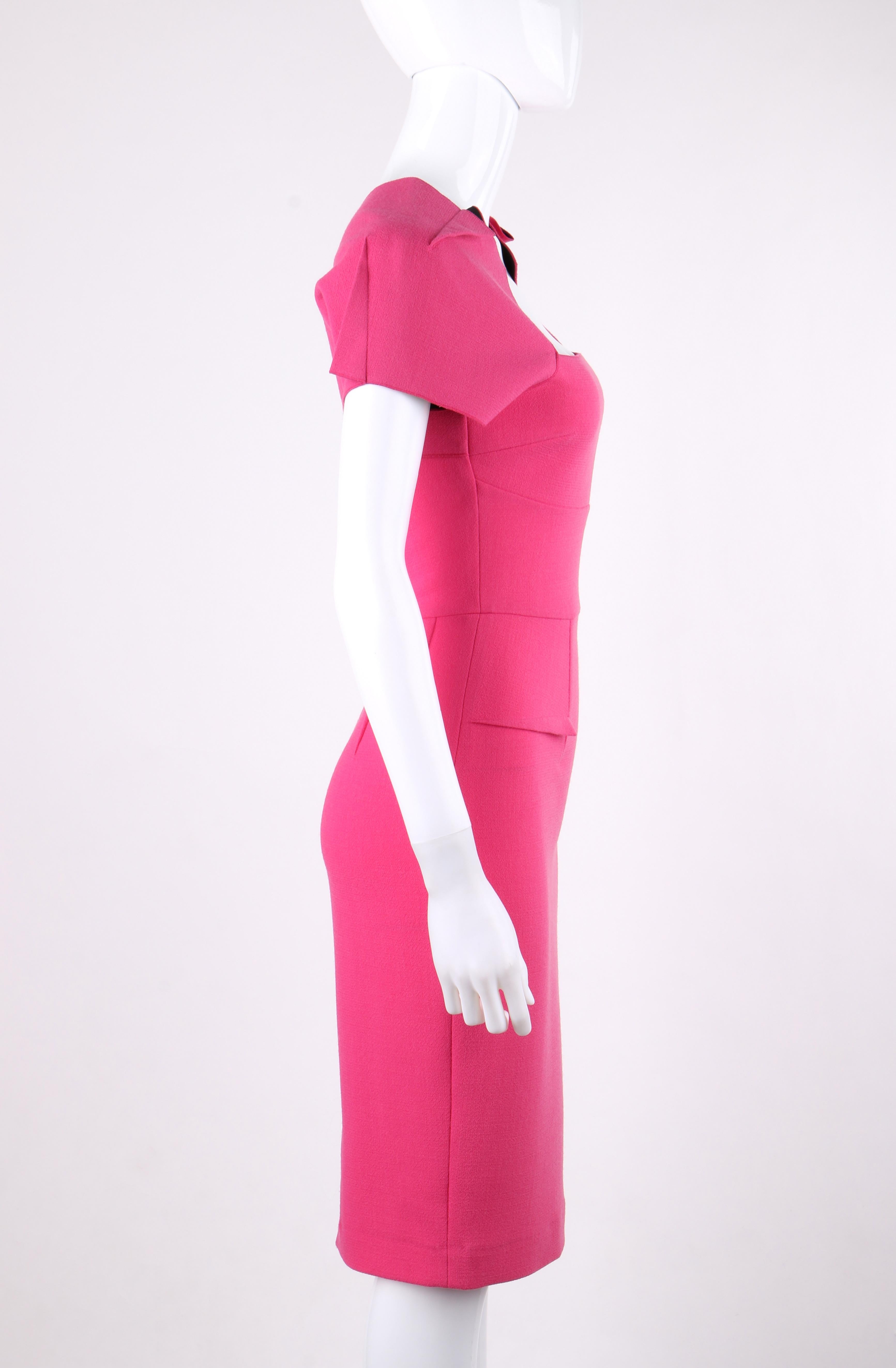 ROLAND MOURET Neiman Marcus Pink “Myrtha” Wool Crepe Fitted Sheath ...