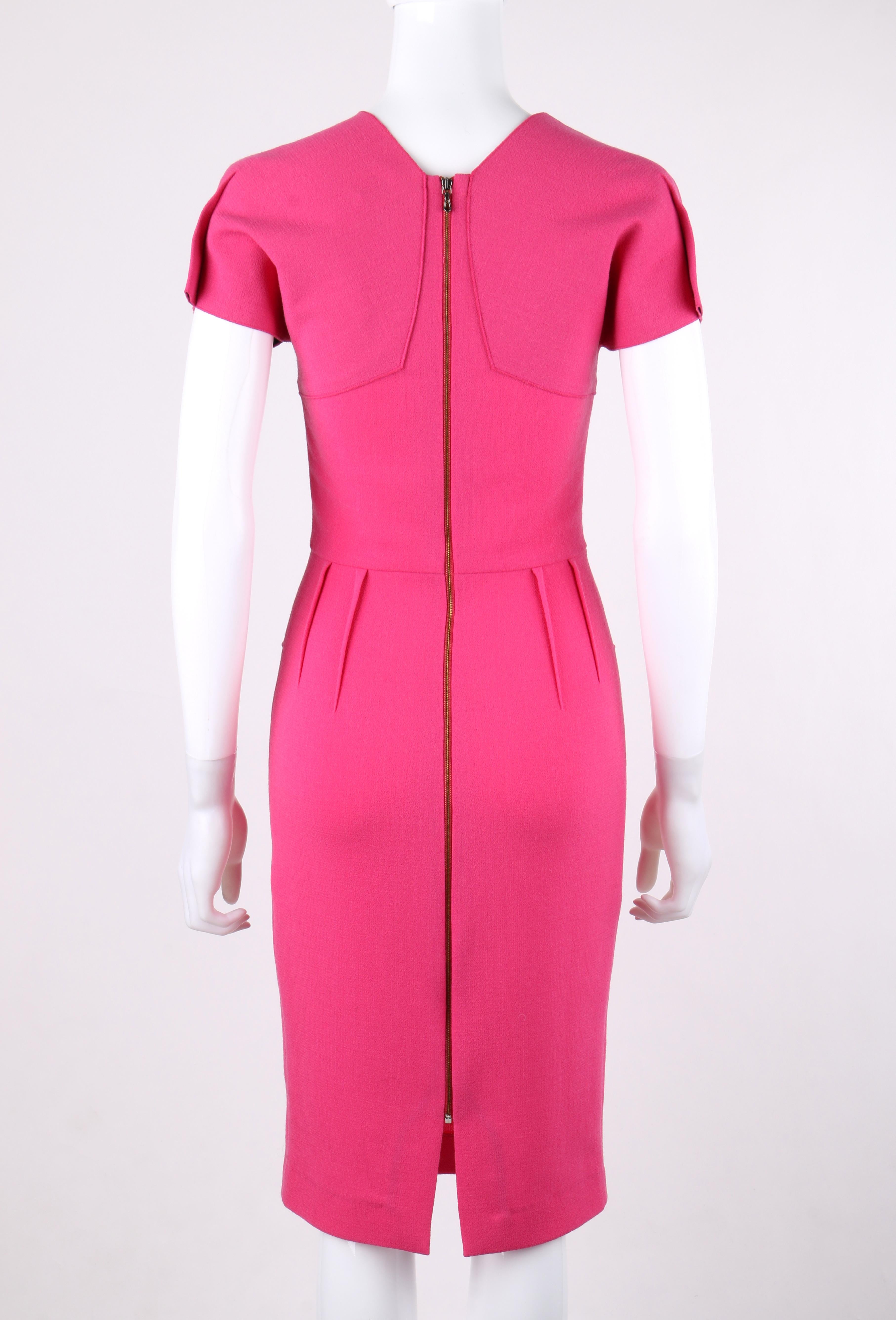  ROLAND MOURET Neiman Marcus Pink “Myrtha” Wool Crepe Fitted Sheath Dress NWT In New Condition In Thiensville, WI