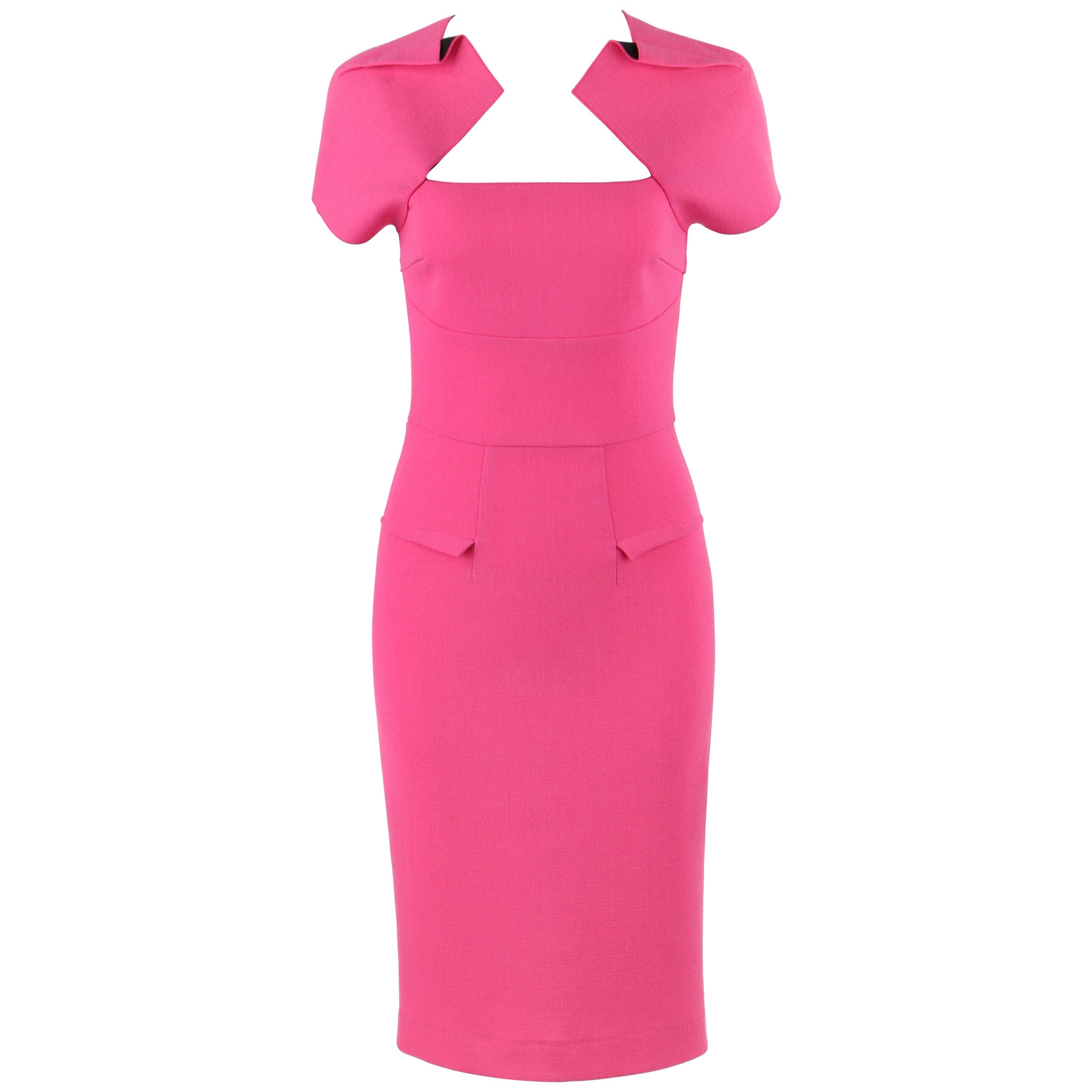  ROLAND MOURET Neiman Marcus Pink “Myrtha” Wool Crepe Fitted Sheath Dress NWT