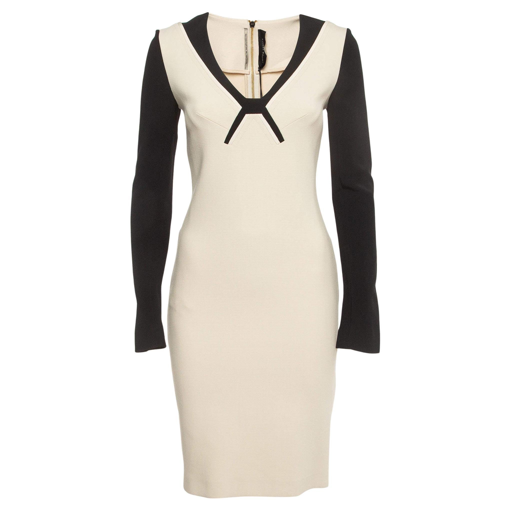 Roland Mouret Off-White/Black Wool Blend Kutim Dress M For Sale