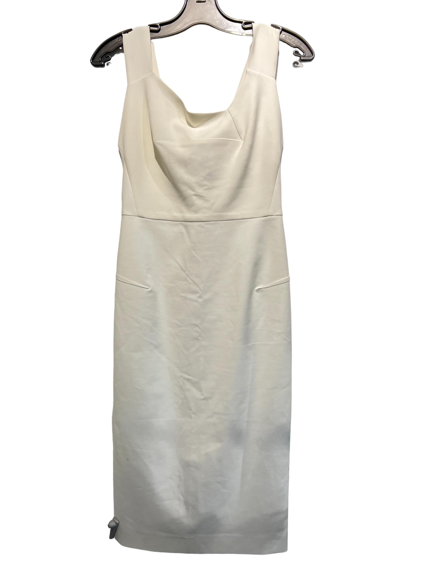 Roland Mouret Off White Dress fitted Shoulder Straps, Decorative Dart by Neck, Gold Zipper in the Back and Slit