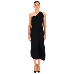 Roland Mouret One-Shoulder Asymmetrical Drape Wool Dress