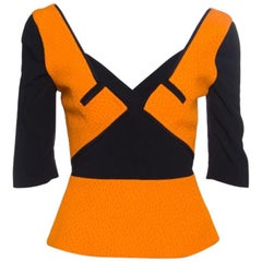 Roland Mouret Orange and Black Paneled Ajanta Peplum Top S