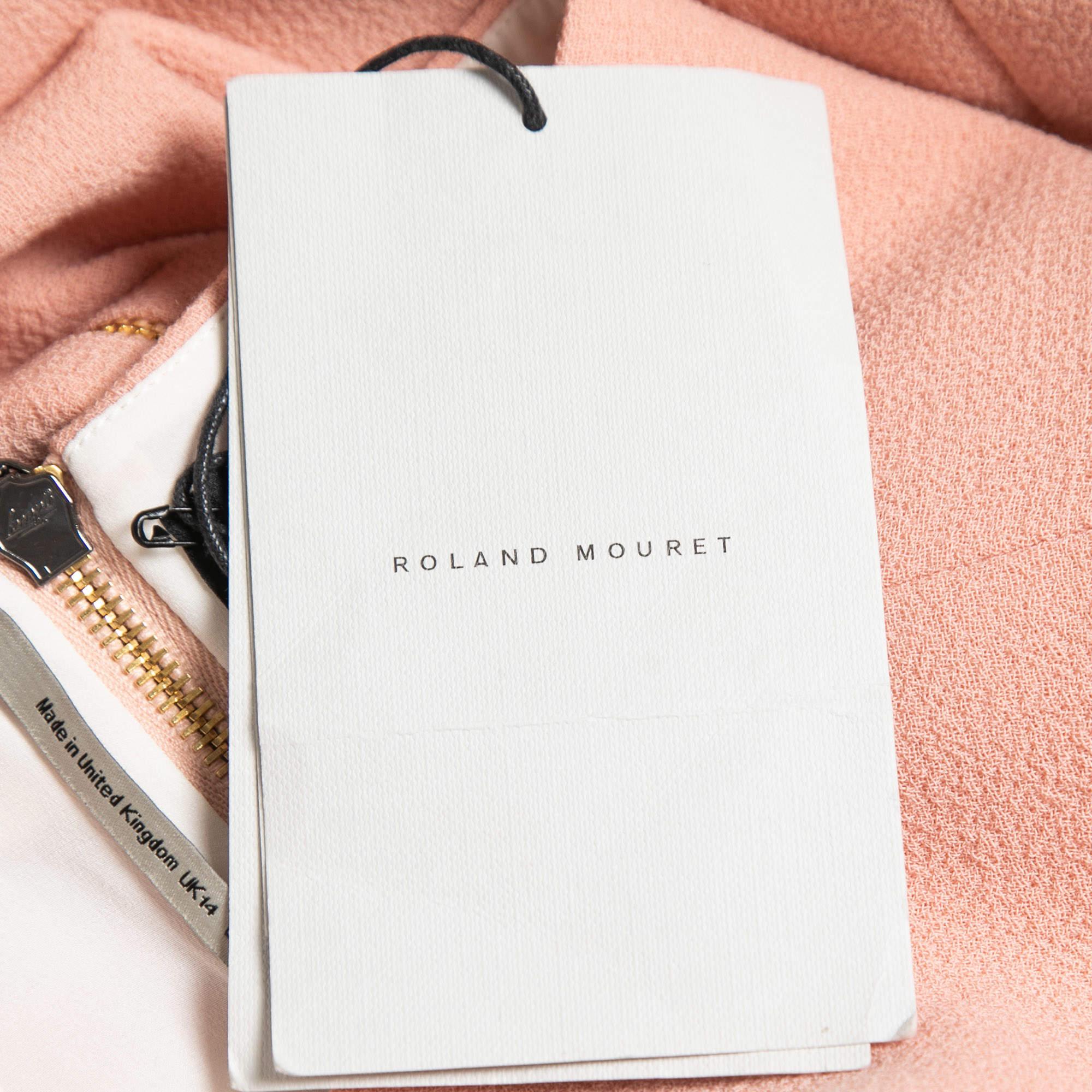 Women's Roland Mouret Pastel Rose Wool Crepe On Shoulder Midi Dress L For Sale