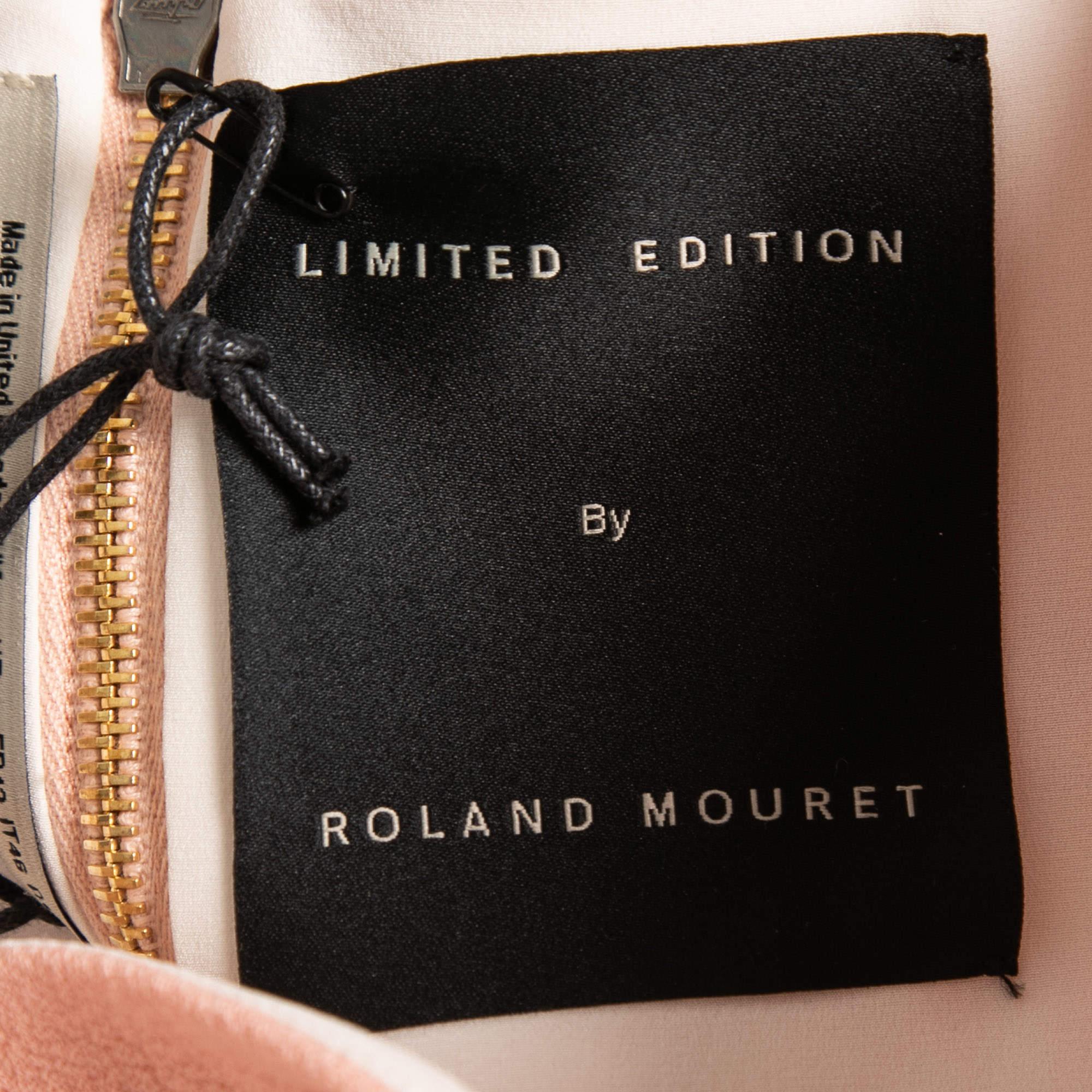 Roland Mouret - Robe midi en crêpe de laine rose pastel sur les épaules, taille L en vente 1