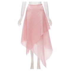 ROLAND MOURET pink cloque cotton asymmetric draped handkerchief hem skirt UK8 S