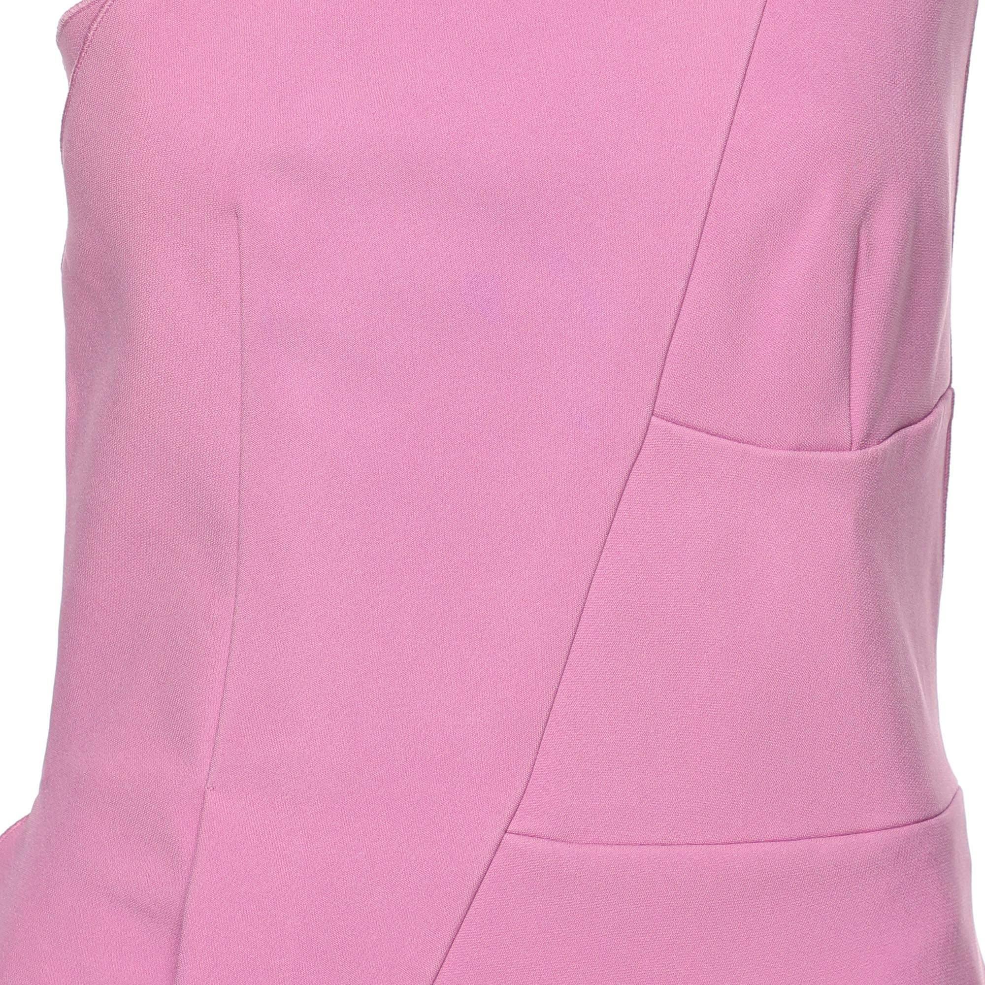 Roland Mouret Pink Crepe One Shoulder Evening Dress M In Good Condition For Sale In Dubai, Al Qouz 2