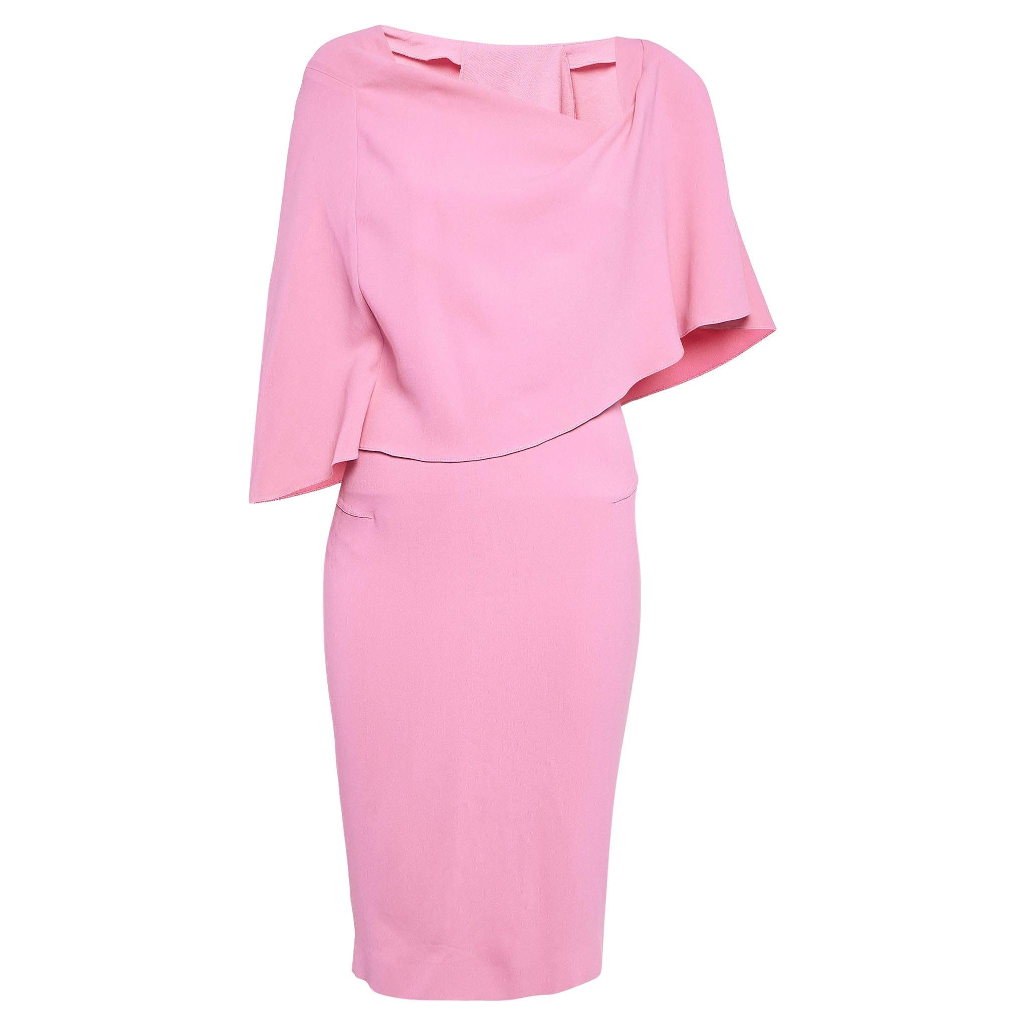 Roland Mouret Pink Stretch Crepe One Shoulder Amaral Dress M For Sale
