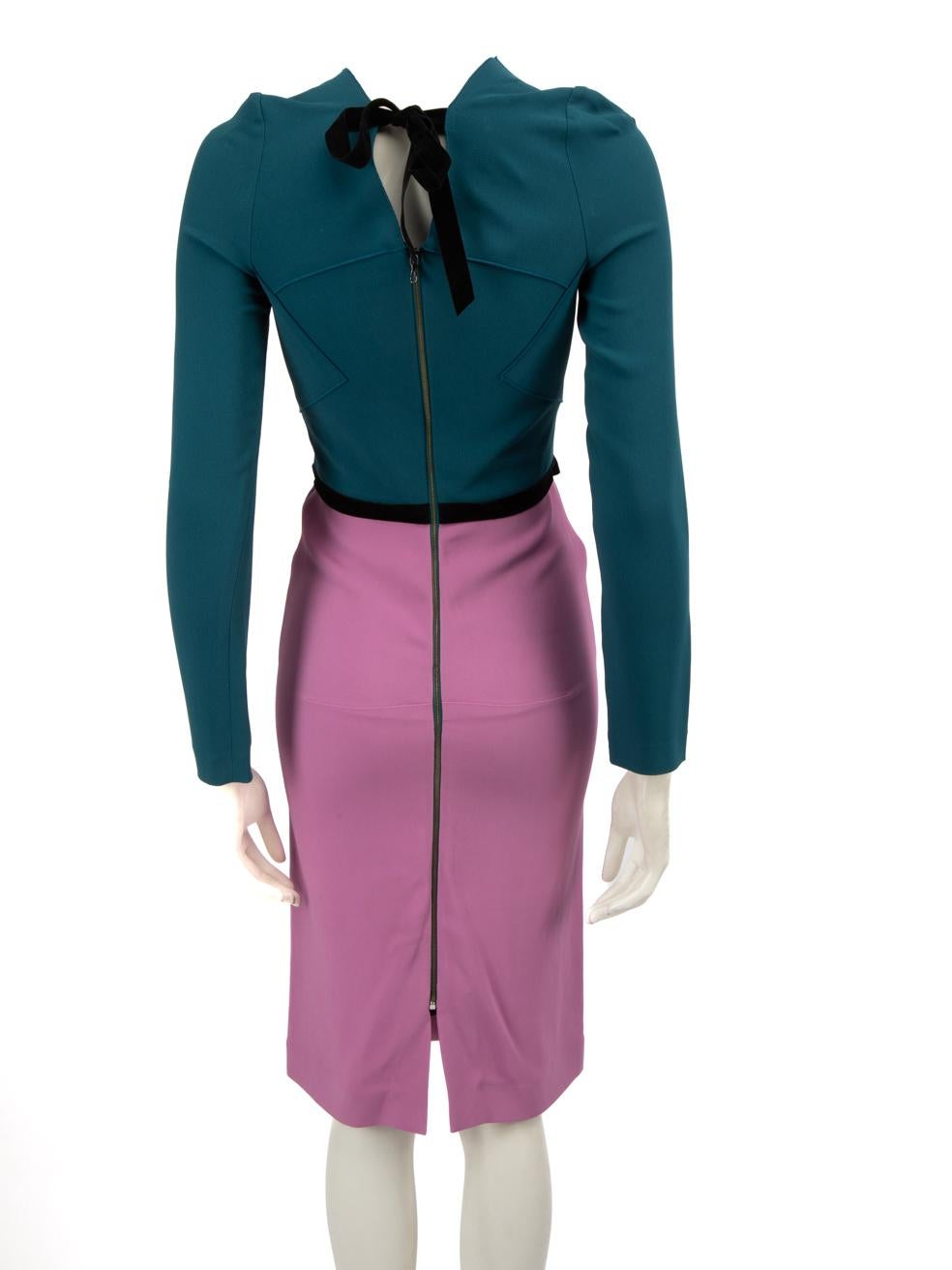 Roland Mouret Pink & Teal V-Neck Dress Size S In Good Condition For Sale In London, GB