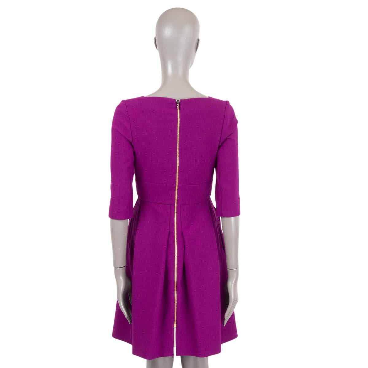 Women's ROLAND MOURET purple wool ELBOW SLEEVE SPLIT NECK CREPE SHEATH Dress M For Sale