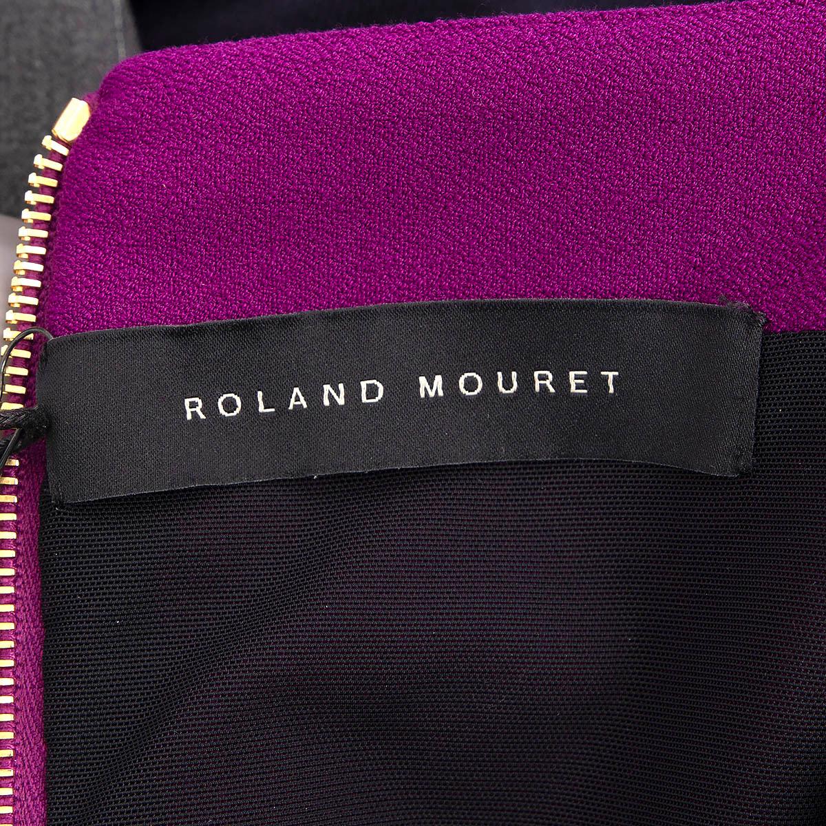 ROLAND MOURET purple wool ELBOW SLEEVE SPLIT NECK CREPE SHEATH Dress M For Sale 1