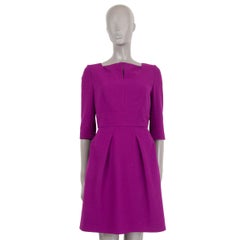 ROLAND MOURET purple wool ELBOW SLEEVE SPLIT NECK CREPE SHEATH Dress M