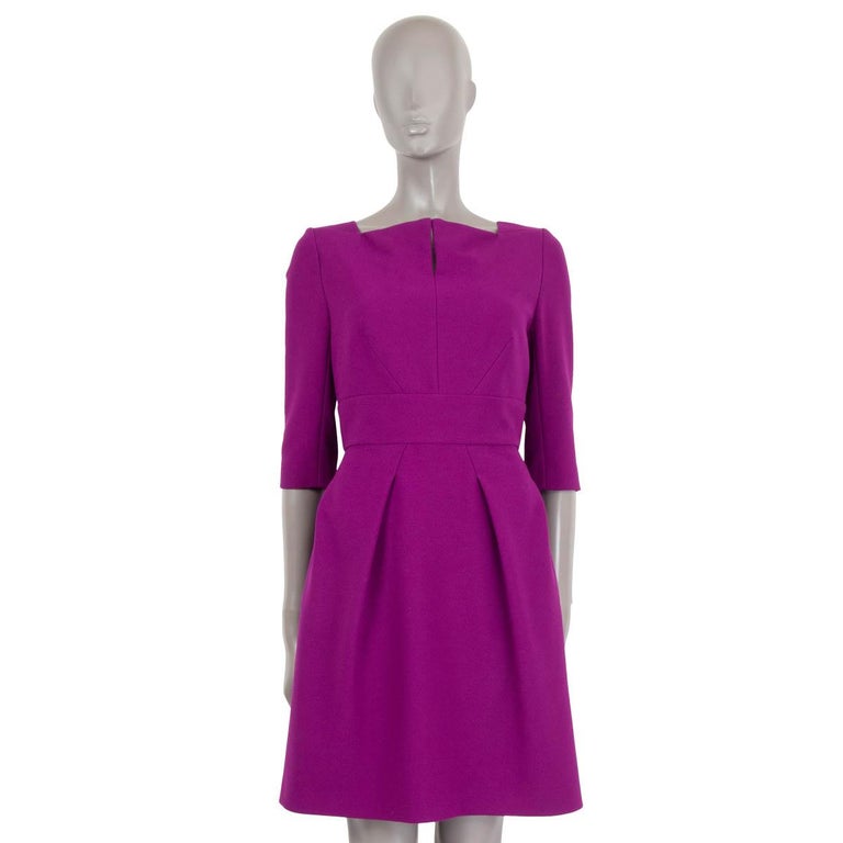 Roland Mouret Elbow-Sleeve Split-Neck Crepe Sheath Dress Purple