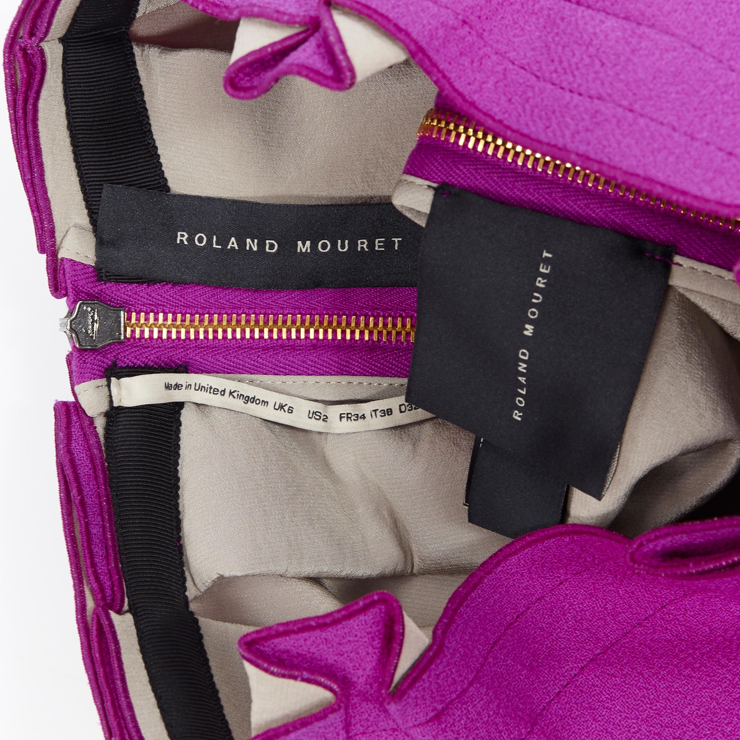 ROLAND MOURET purple wool origami folded pleat A-line skirt UK6 XS 2