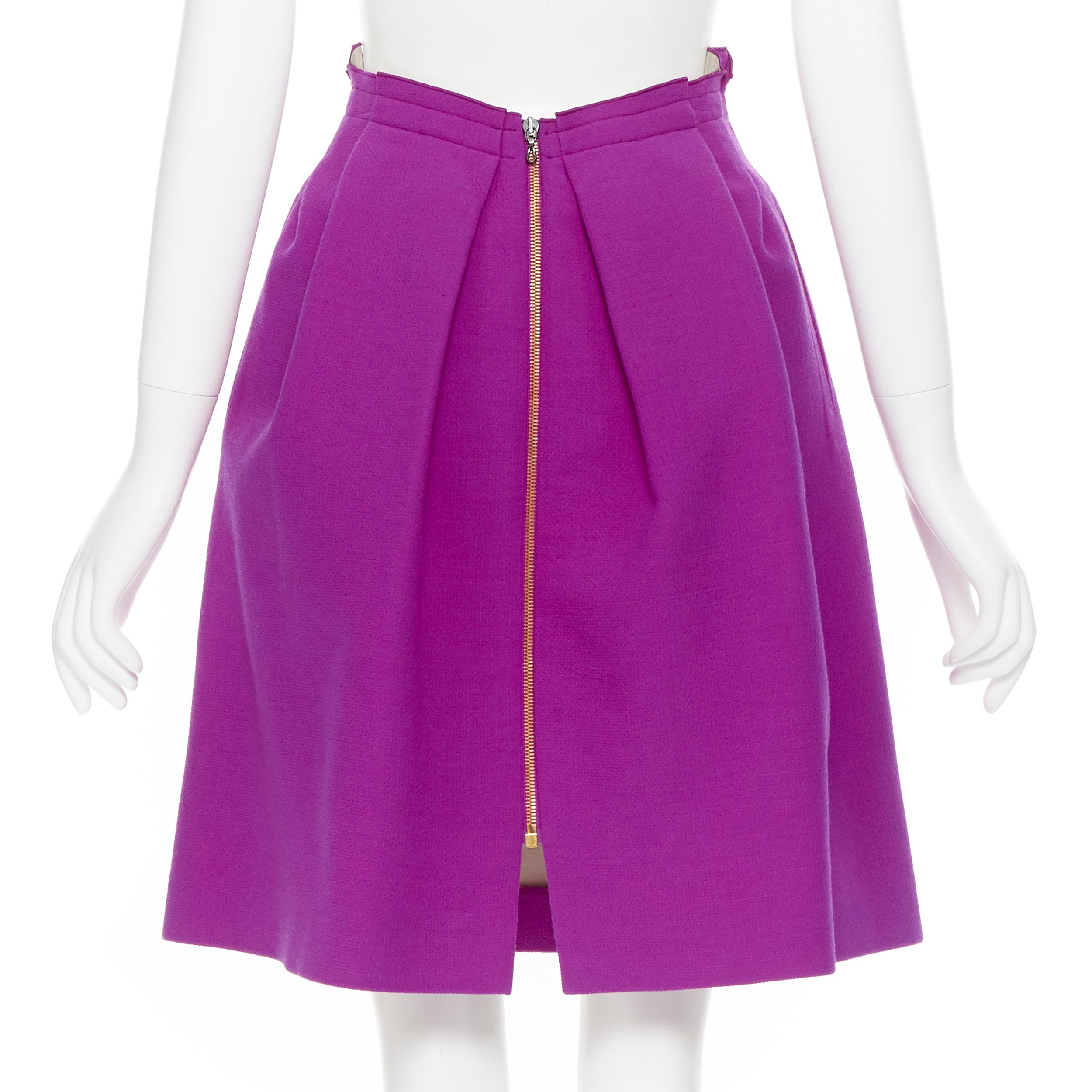 Purple ROLAND MOURET purple wool origami folded pleat A-line skirt UK6 XS