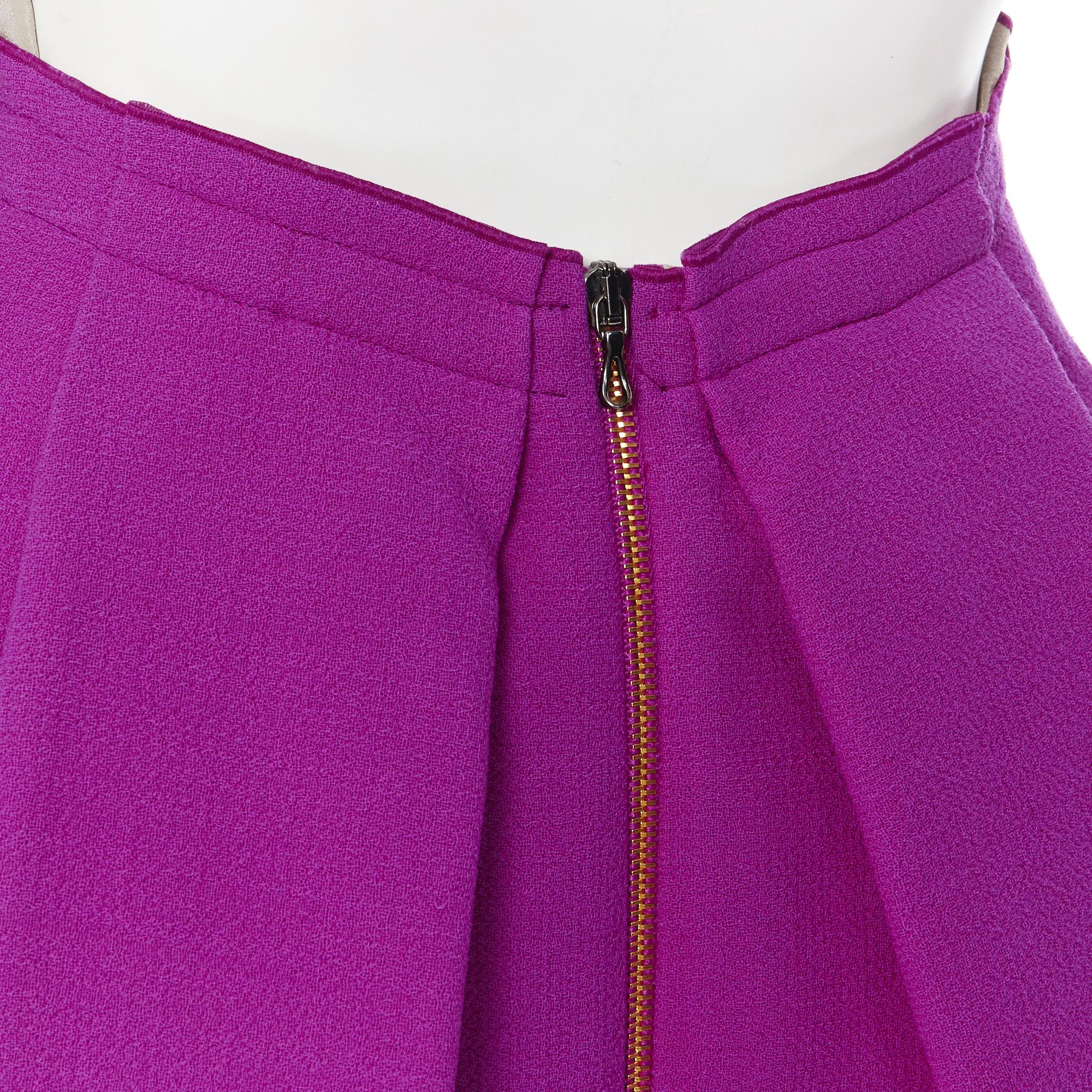 ROLAND MOURET purple wool origami folded pleat A-line skirt UK6 XS 1