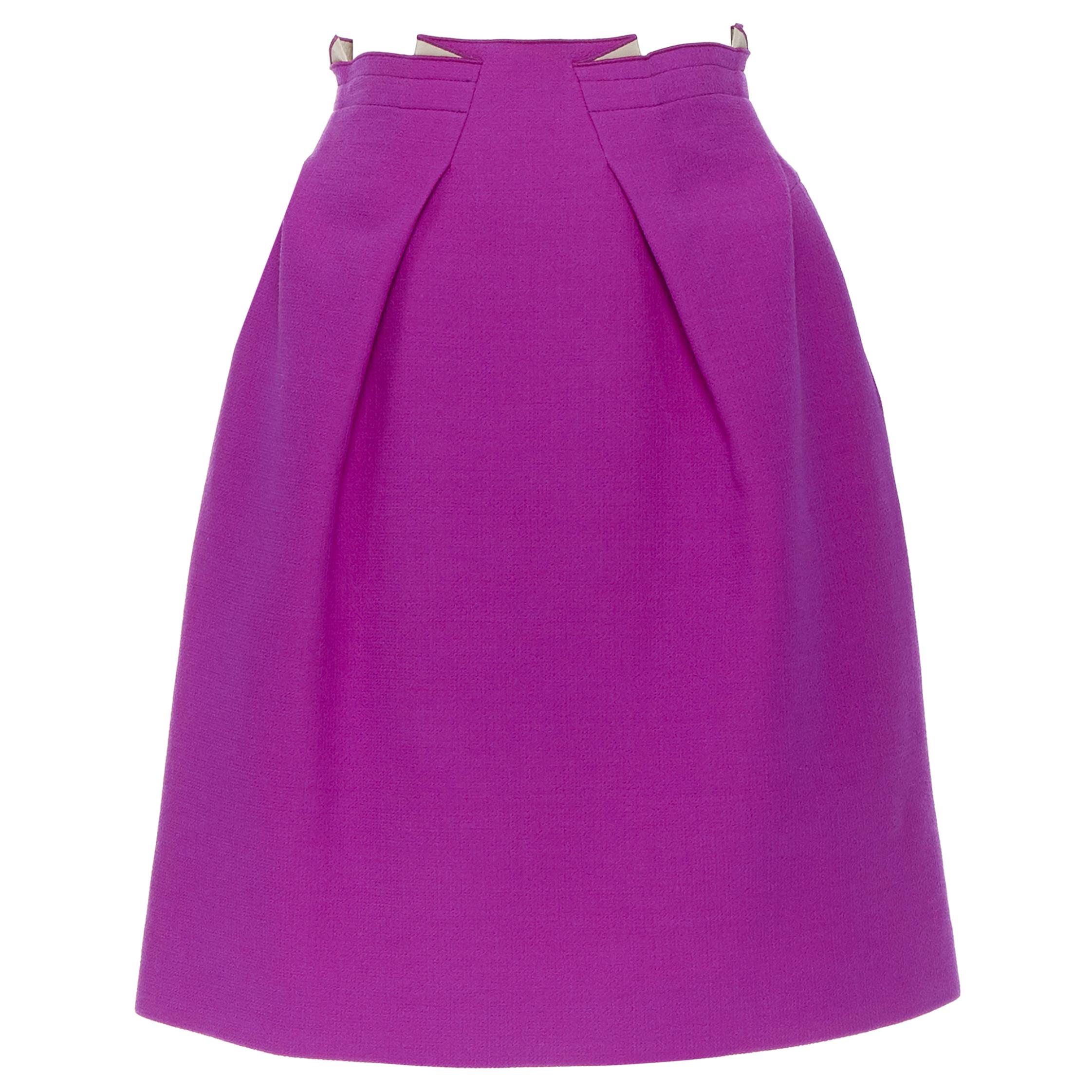 ROLAND MOURET purple wool origami folded pleat A-line skirt UK6 XS