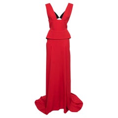 Roland Mouret Red Crepe Cutout Detail Lubelia Gown M