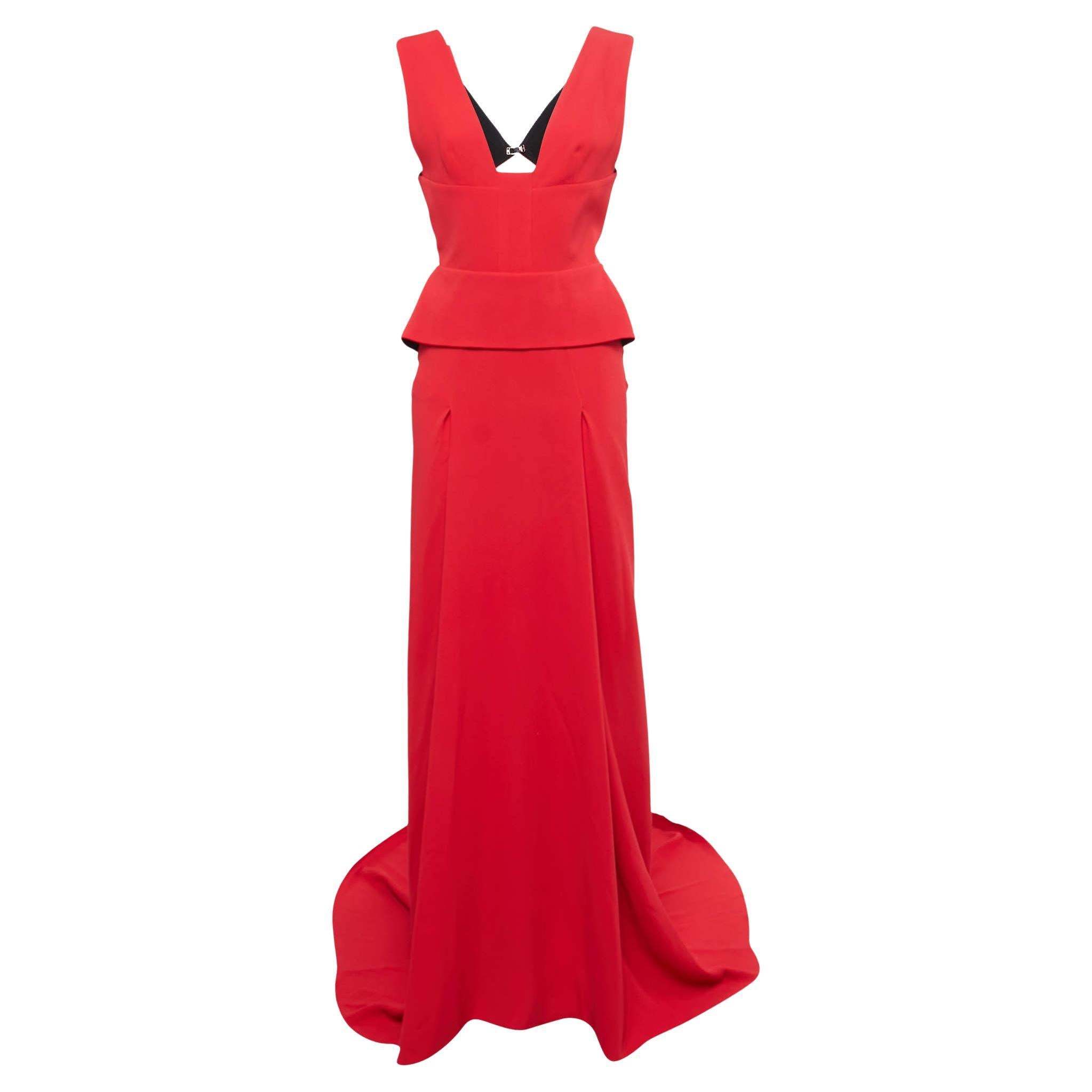 Roland Mouret Red Crepe sleeveless Flared Lubelia Gown M For Sale