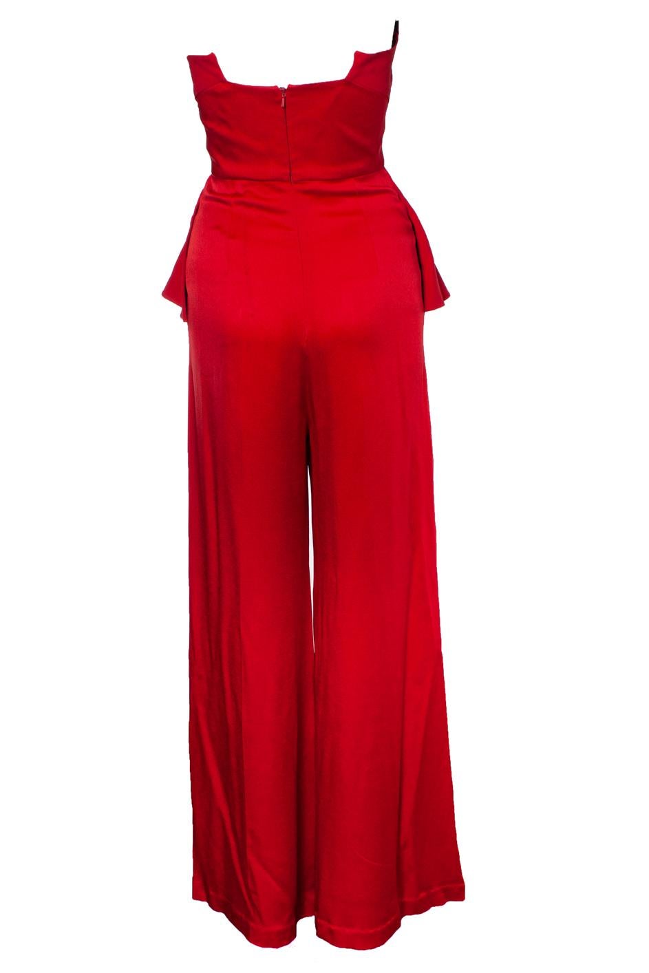 Roland Mouret, Red strapless peplum jumpsuit In Excellent Condition For Sale In AMSTERDAM, NL